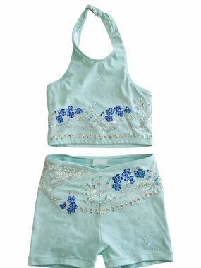 Mint Green Kids Matching Set with Crystal Embellishments
